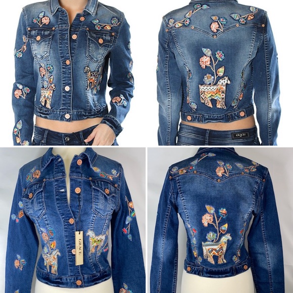 Denim Jacket Jackets & Blazers - Denim Jacket Size Small Floral Embroidered